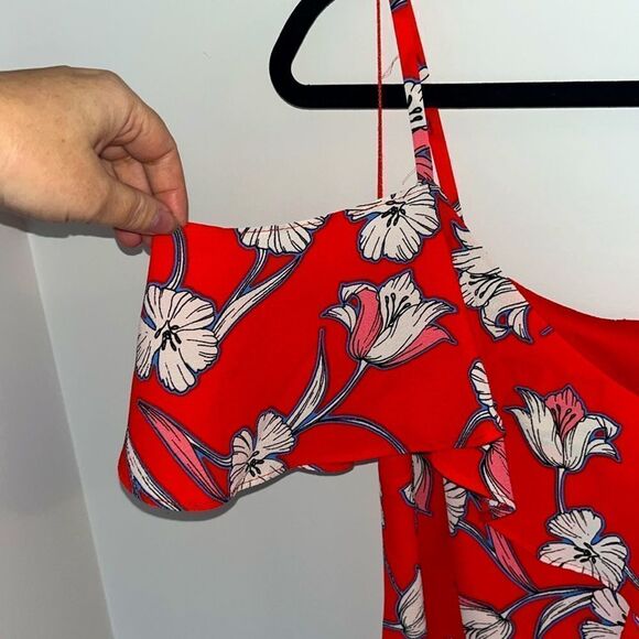 London Times red floral cold shoulder midi dress - Picture 5 of 7